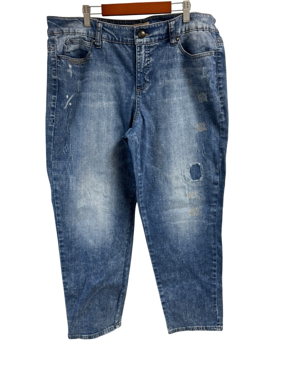 Nine West Vintage America Med Wash Blue Distressed‎ Relaxed Fit Jeans 14